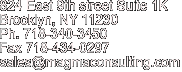 824 East 9th street Suite 1K

Brooklyn, NY 11230

Ph. 718-340-3450 

Fax 718-434-0297

sales@magmaconsulting.com